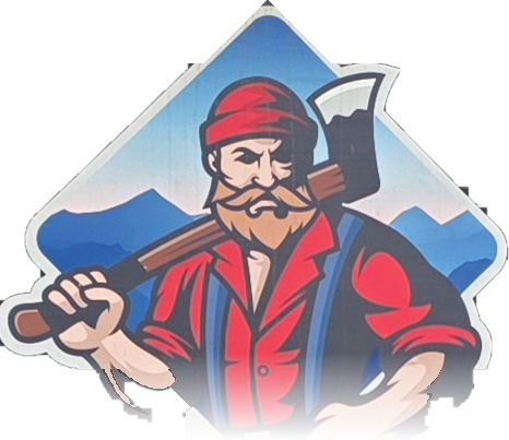 Sargent's Tree & Grading logo: a bearded lumberjack with an axe in front of blue mountains